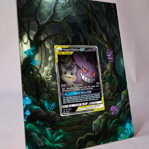 arte expandida tcg Gengar e Mimikyu-GX (165/181) moldura acrilica exposicao carta Pokemon