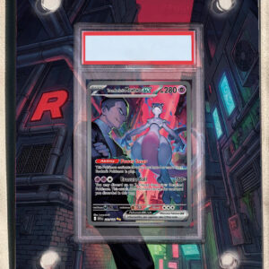 Arte expandida TCG Mewtwo ex da Equipe Rocket (231/182)com moldura acrílica premium para exposição graduada