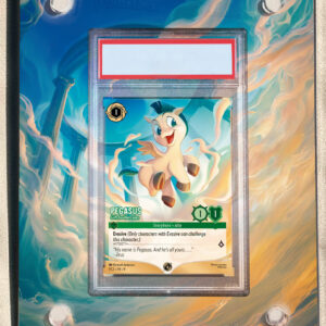 arte expandida tcg Pegasus - Gift for Hercules 5 moldura acrilica exposicao carta Lorcana graduada