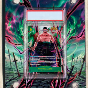 arte expandida tcg Roronoa Zoro Alternate Art moldura acrilica exposicao carta OnePiece graduada