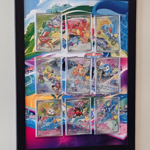 arte expandida 9 parceiros iniciais pokemon quadro com moldura de madeira