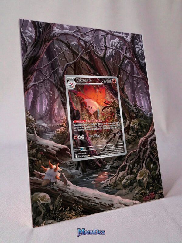arte expandida tcg Volcarona (100/086) moldura acrilica exposicao carta Pokemon