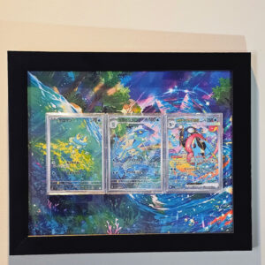 arte expandida mega greninja ex frogadier e froakie quadro triplo com moldura de madeira parede