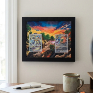 arte expandida Charizard V-ASTRO e Mewtwo V-ASTRO em quadro duplo