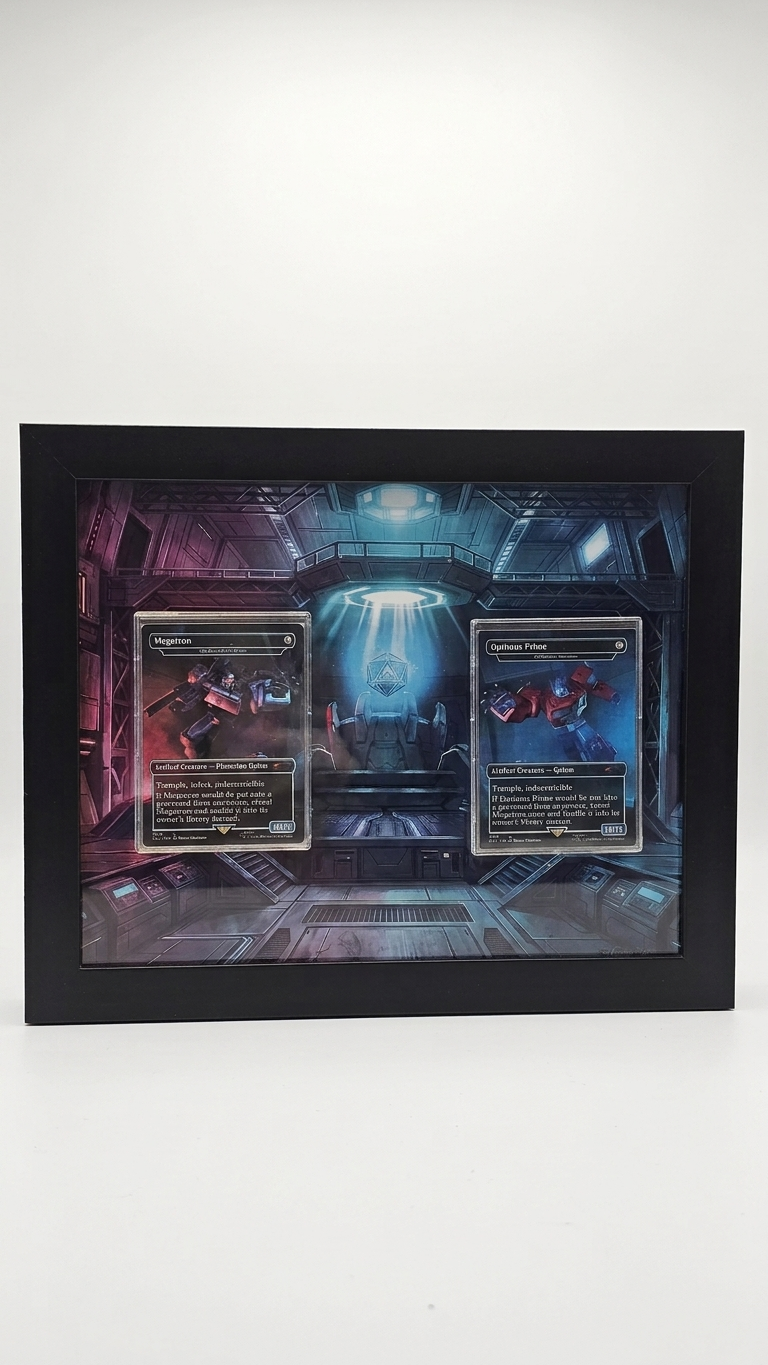 arte expandida Optimus Prime e Megatron em quadro duplo Transformers
